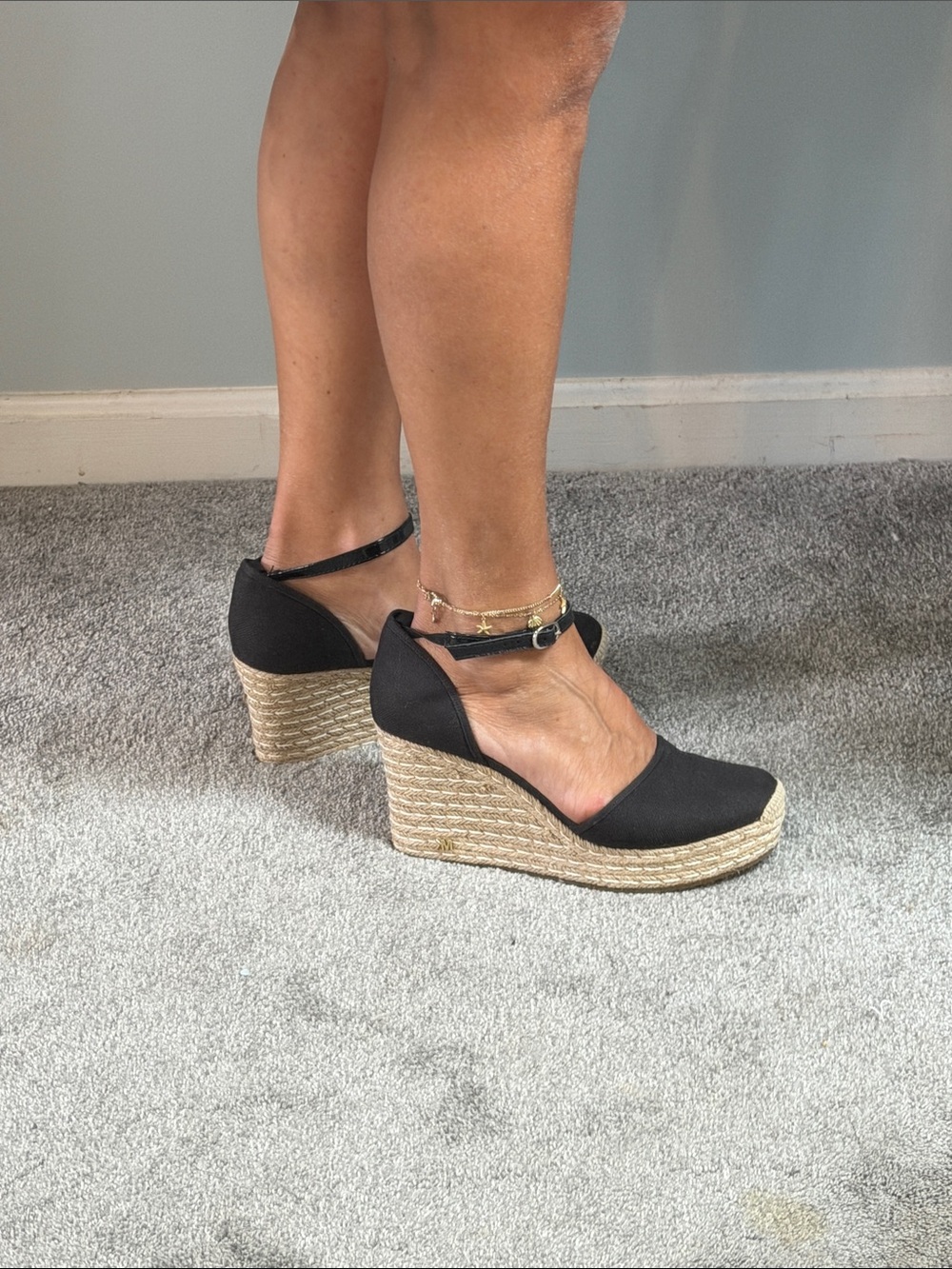 MICHAEL Michael Kors Black Espadrille Wedge Sandals with Ankle Strap